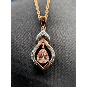 STS Sterling Silver 925 Rose Gold Morganite Pendant Necklace 20"